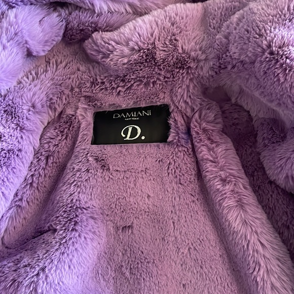 Damiani Women's Hooded Faux Fur Trim Parka Jacket black & purple - Picture 2 of 4